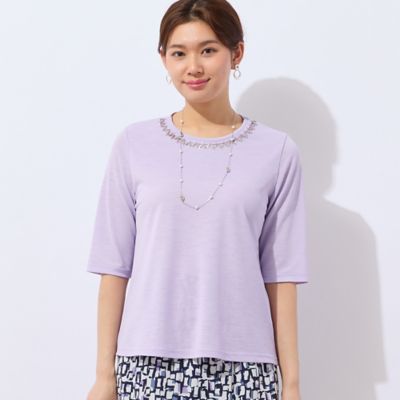 【洗える・日本製】襟ジグザグ刺繍Ｔシャツ（１２１２３５４４）