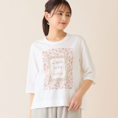 ＜LOBJIE (Women)＞【洗える・綿１００％・日本製】ペイズリーフレーム柄Ｔシャツ（１２１２３６０４）