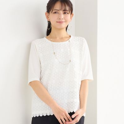 ＜LOBJIE (Women)＞【洗える・アンサンブル可】サークルレースカットソー（１２１２３６１２）