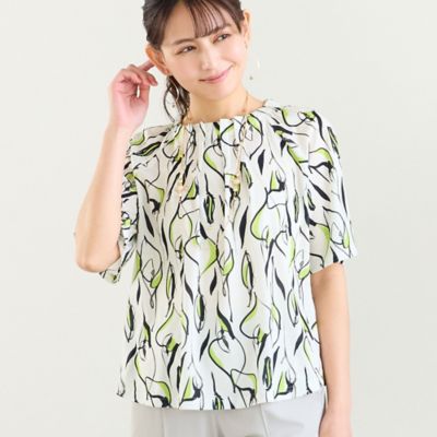 ＜LOBJIE (Women)＞【洗える・日本製】Ｃａｌｌａプリントトップス（１２１２３６３２）