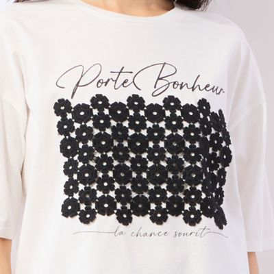 洗える】フラワーレースつきTシャツ（12123636） | LOBJIE