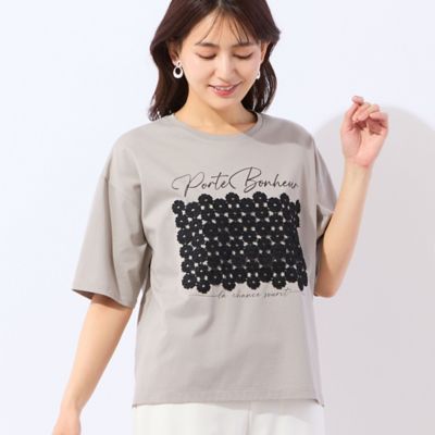 洗える】フラワーレースつきTシャツ（12123636） | LOBJIE