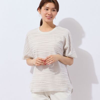 ＜LOBJIE (Women)＞【洗える・日本製】タックボーダーＴシャツ（１２１２４５０１）