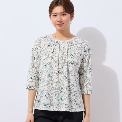 【洗える・日本製】ラインフラワーＴシャツ（１２１２４５２１）