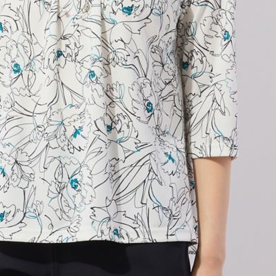 【洗える・日本製】ラインフラワーＴシャツ（１２１２４５２１）