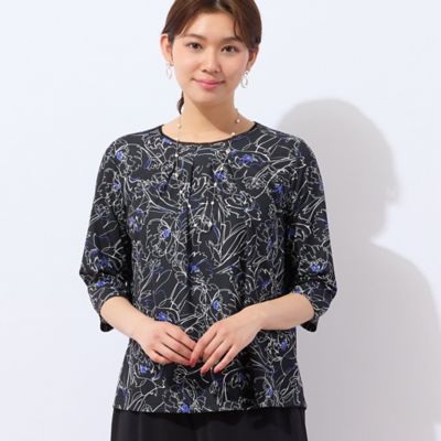 【洗える・日本製】ラインフラワーＴシャツ（１２１２４５２１）
