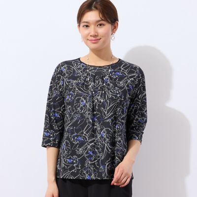 【洗える・日本製】ラインフラワーＴシャツ（１２１２４５２１）
