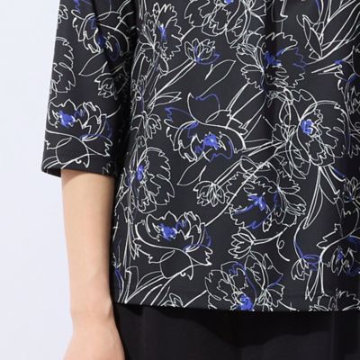 【洗える・日本製】ラインフラワーＴシャツ（１２１２４５２１）