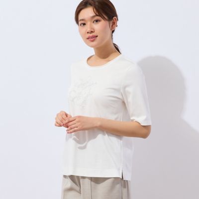 【洗える・日本製】花文字刺繍Ｔシャツ（１２１２４５２２）