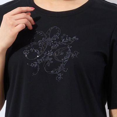 【洗える・日本製】花文字刺繍Ｔシャツ（１２１２４５２２）