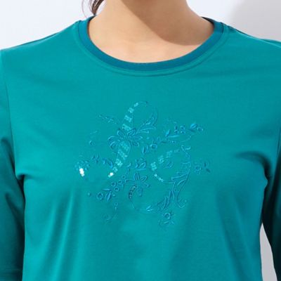 【洗える・日本製】花文字刺繍Ｔシャツ（１２１２４５２２）
