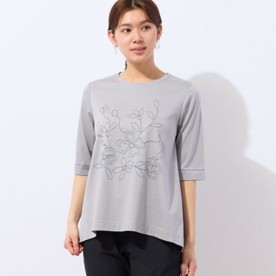 ＜LOBJIE (Women)＞【洗える】花刺繍ＡラインＴシャツ（１２１２４５２３）