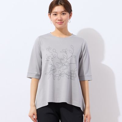 【洗える】花刺繍ＡラインＴシャツ（１２１２４５２３）