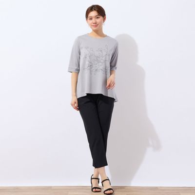 【洗える】花刺繍ＡラインＴシャツ（１２１２４５２３）
