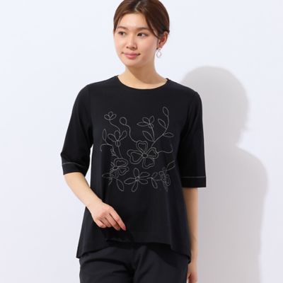 【洗える】花刺繍ＡラインＴシャツ（１２１２４５２３）