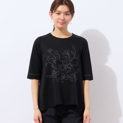【洗える】花刺繍ＡラインＴシャツ（１２１２４５２３）