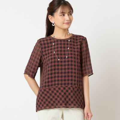 ＜LOBJIE (Women)＞【洗える】シアーギンガムチェックプルオーバー（１２１２４５４１）