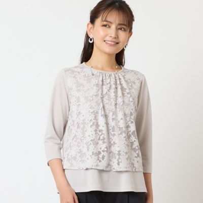＜LOBJIE (Women)＞【洗える・アンサンブル可・日本製】花柄レイヤード風カットソー（１２１２４５５２）