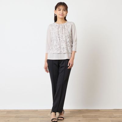 【洗える・アンサンブル可・日本製】花柄レイヤード風カットソー（１２１２４５５２）