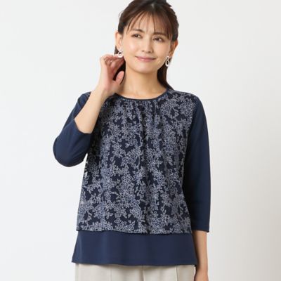 【洗える・アンサンブル可・日本製】花柄レイヤード風カットソー（１２１２４５５２）