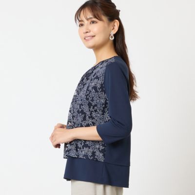【洗える・アンサンブル可・日本製】花柄レイヤード風カットソー（１２１２４５５２）