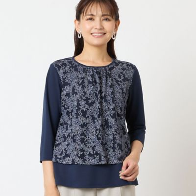 【洗える・アンサンブル可・日本製】花柄レイヤード風カットソー（１２１２４５５２）