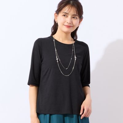 洗える・日本製】襟ぐり刺繍Tシャツ（12124613） | LOBJIE