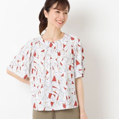 ＜LOBJIE (Women)＞ジオメトリック柄フレアスリーブＴシャツ（１２１２５４０１）