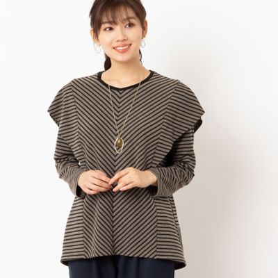 ＜LOBJIE (Women)＞フリルデザインボーダーカットソー（１２１２５４２２）