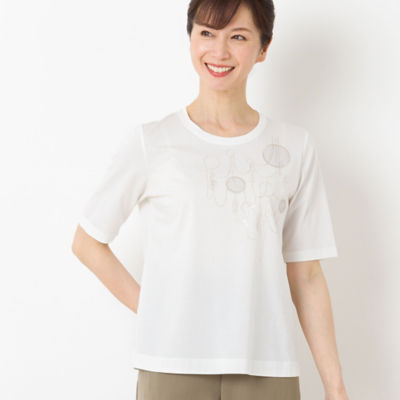 ＜LOBJIE (Women)＞スパンコール刺繍　シルケットスムースＴシャツ（１２１２５４３１）