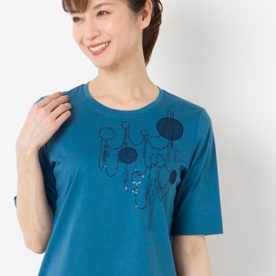 スパンコール刺繍　シルケットスムースＴシャツ（１２１２５４３１）
