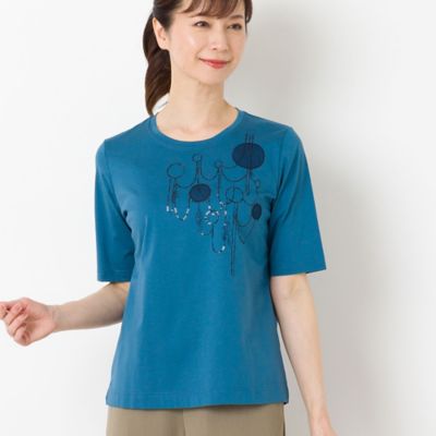 スパンコール刺繍　シルケットスムースＴシャツ（１２１２５４３１）