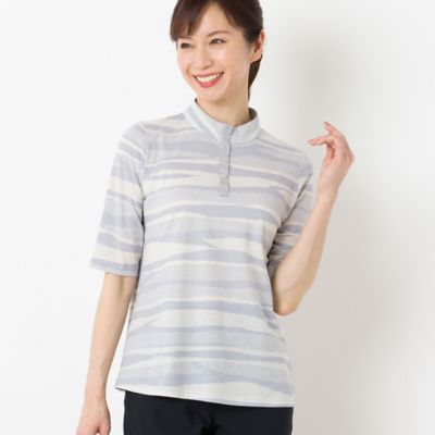 ＜LOBJIE (Women)＞ポロ襟　コットンボーダーＴシャツ（１２１２５４３２）
