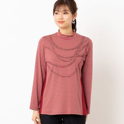 ＜LOBJIE (Women)＞フリルねじり刺繍ボーダーカットソー（１２１２５４６１）