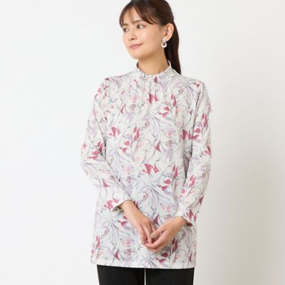 ＜LOBJIE (Women)＞【洗える・日本製】襟ピンタック　花柄チュニック（１２１２５５６１）