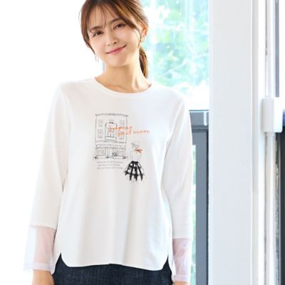 洗える】袖口シアーカットソー（12125602） | LOBJIE (Women