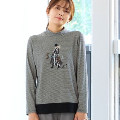 洗える・日本製】Lady刺繍ボーダーカットソー（12125633