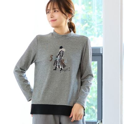 洗える・日本製】Lady刺繍ボーダーカットソー（12125633