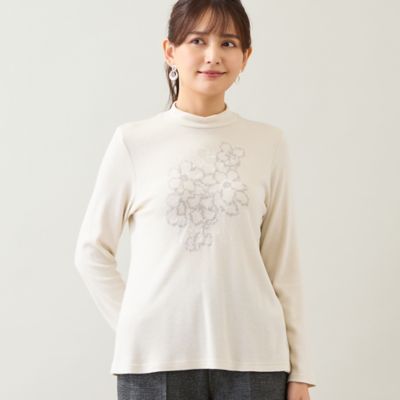 ＜LOBJIE (Women)＞【洗える・日本製】花刺繍カットソー（１２１２６５２１）