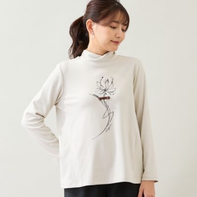 ＜LOBJIE (Women)＞【洗える】花プリント起毛カットソー（１２１２６５４２）