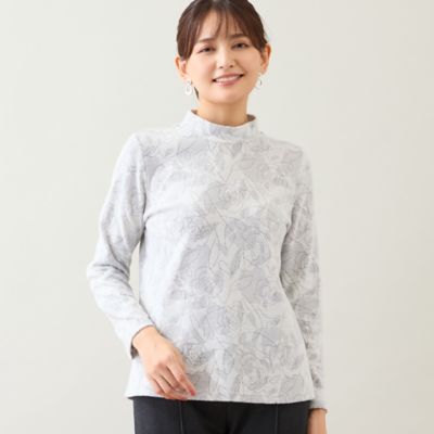 ＜LOBJIE (Women)＞【洗える・日本製】ローズ柄起毛ジャカードカットソー（１２１２６５５２）