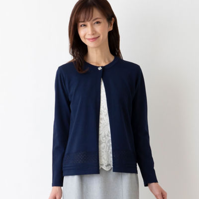 ＜LOBJIE (Women)＞ビジューボタン透かし柄カーディガン（１２１３２４３１）