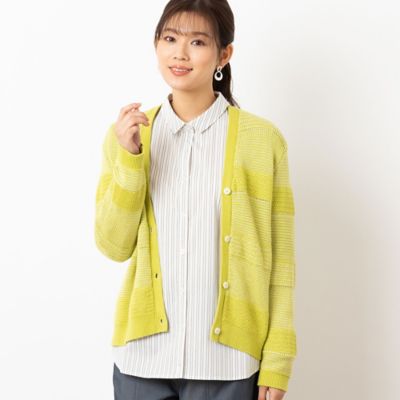 ＜LOBJIE (Women)＞ボーダー編み　Ｖネックカーディガン（１２１３２５０１）