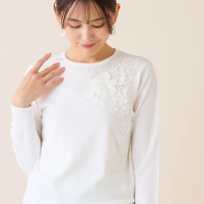＜LOBJIE (Women)＞フラワーレースつきセーター（１２１３２６３１）
