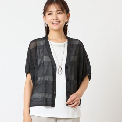 ＜LOBJIE (Women)＞シアーボーダーカーディガン（１２１３４５２１）