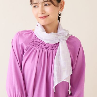 ＜LOBJIE (Women)＞レーヨンシルク　スクエア柄ストール（１２１６２６０２）