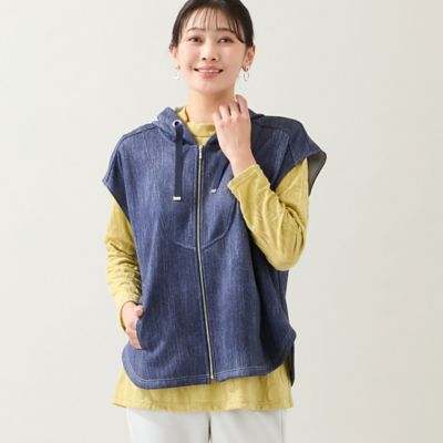 ＜MISSEL＞【洗える・快適ストレッチ・Ｌ～３Ｌサイズ】デニム柄ベスト（２１００２６０１）