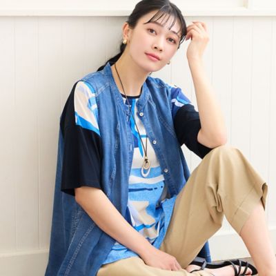 ＜MISSEL＞【洗える・Ｌ～４Ｌサイズ】デニムガーゼＡラインベスト（２１００３６０３）
