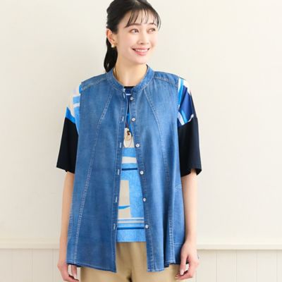 洗える・L～4Lサイズ】デニムガーゼAラインベスト