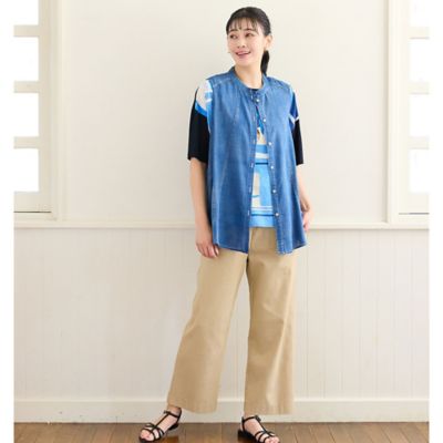 洗える・L～4Lサイズ】デニムガーゼAラインベスト